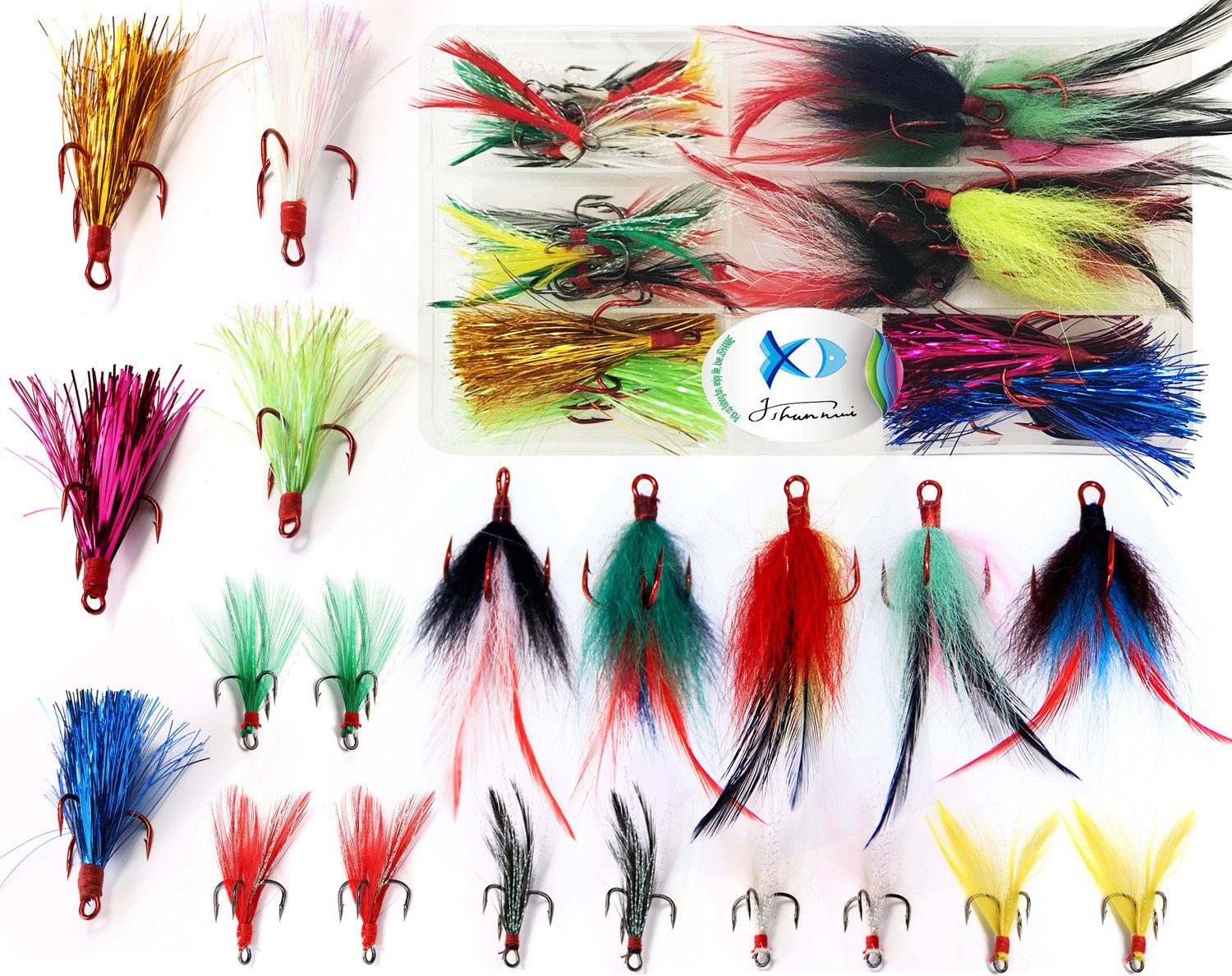 Amazon.com : 20pcs Treble Hooks Feather Dressed Strong Sharp
